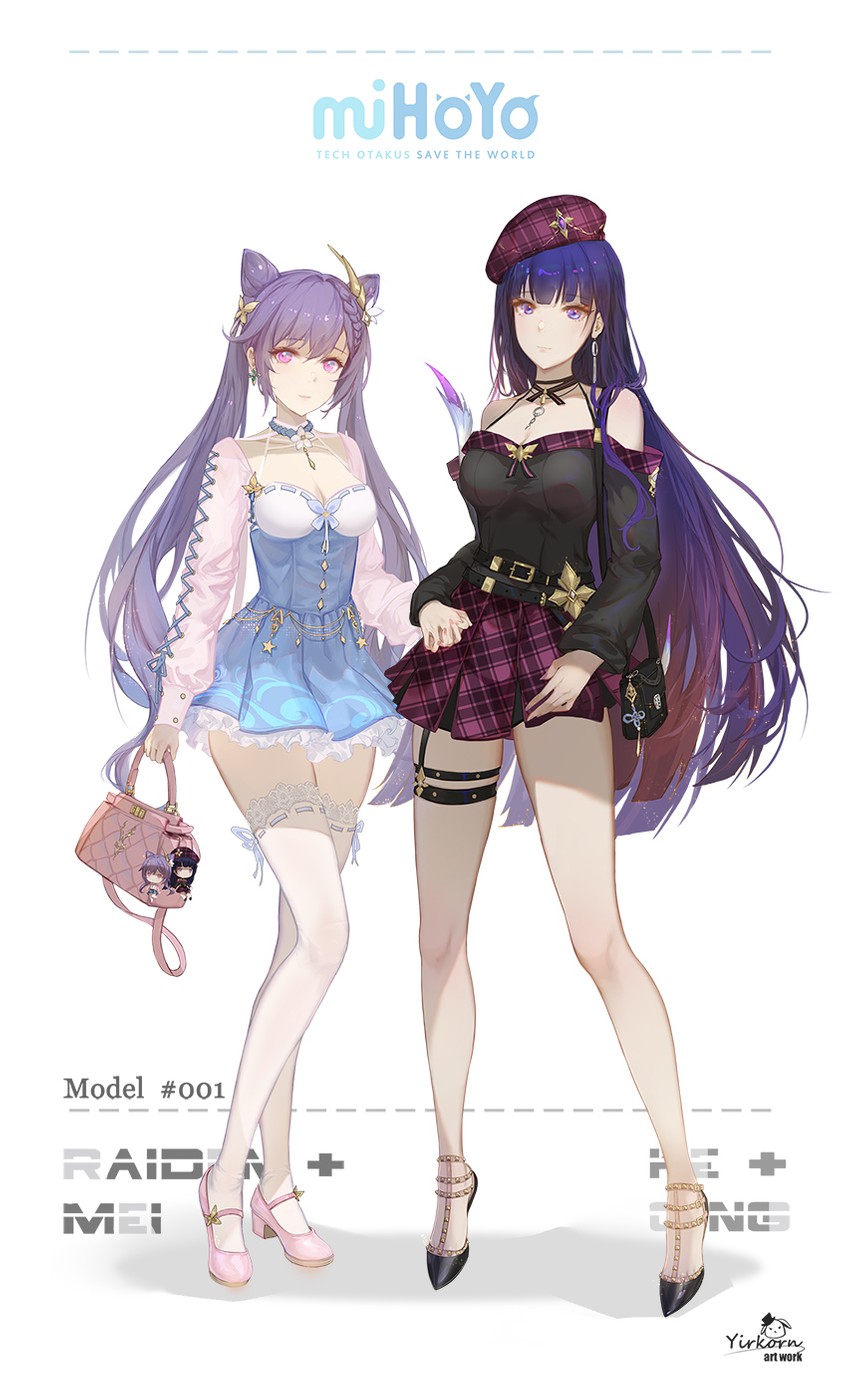 keqing and raiden mei (genshin impact and 3 more) drawn by taichi_(yirkorn)