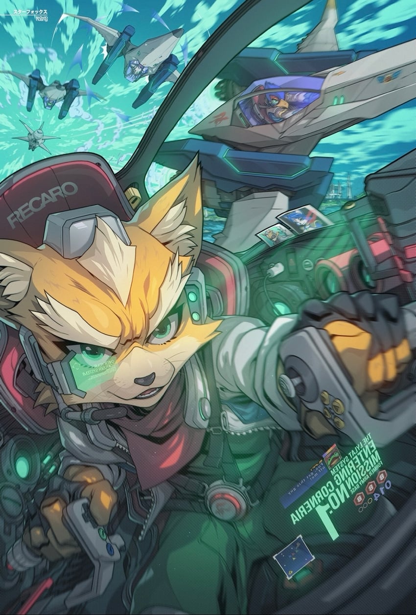 fox mccloud, krystal, falco lombardi, slippy toad, peppy hare, and 1 more (star fox and 2 more) drawn by edwin_huang