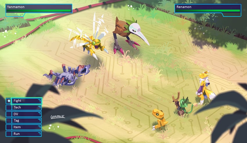 renamon, agumon, ganimon, koemon, kiwimon, and 1 more (digimon and 1 more) drawn by gero_rivera