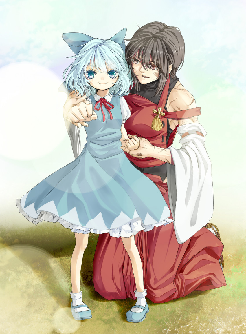 cirno and sendai hakurei no miko (original and 2 more) drawn by rion_(glayjirobass)