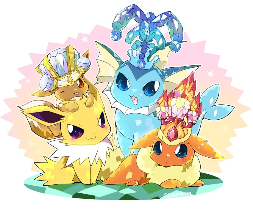 eevee, vaporeon, flareon, and jolteon (pokemon) drawn by azuma_minatsu