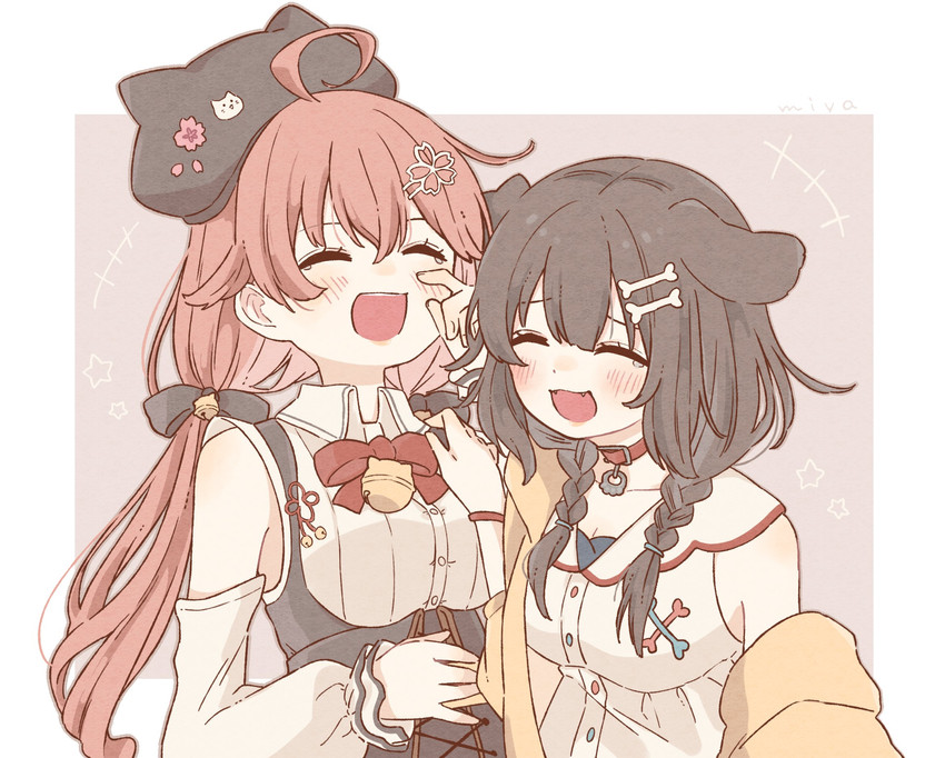 sakura miko and inugami korone (hololive) drawn by traum38