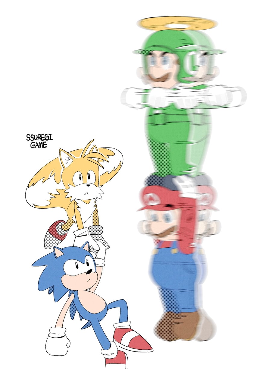 mario, sonic the hedgehog, luigi, tails, and propeller luigi (mario and 1 more) drawn by ssuregigame