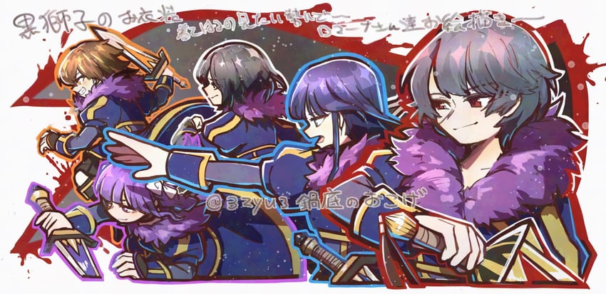 soga azuma, aragami mikoto, sumeragi nadeshiko, aikawa jurina, and naoe haruka (shoujo kageki revue starlight and 1 more) drawn by nabezoko_no_okoge