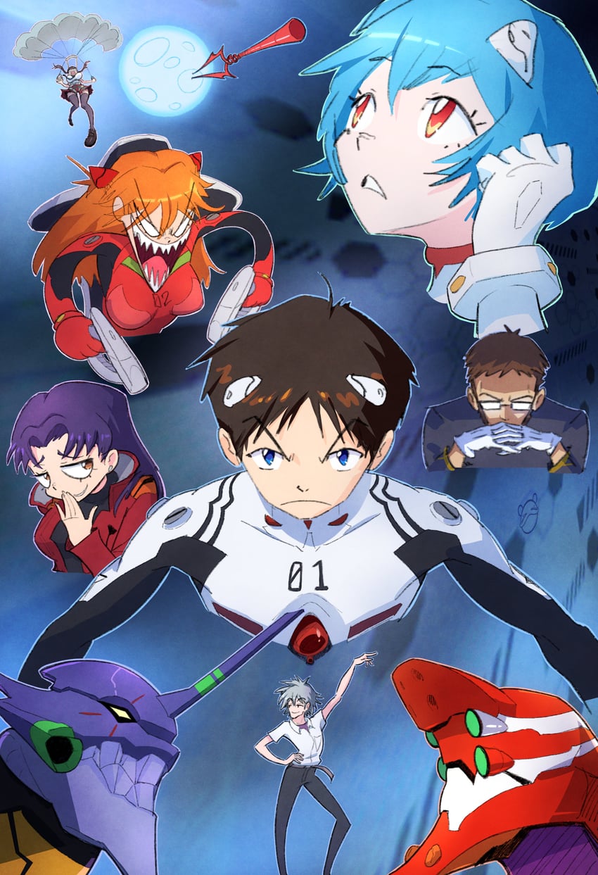 souryuu asuka langley, ayanami rei, ikari shinji, nagisa kaworu, makinami mari illustrious, and 4 more (neon genesis evangelion) drawn by lotsalalalas