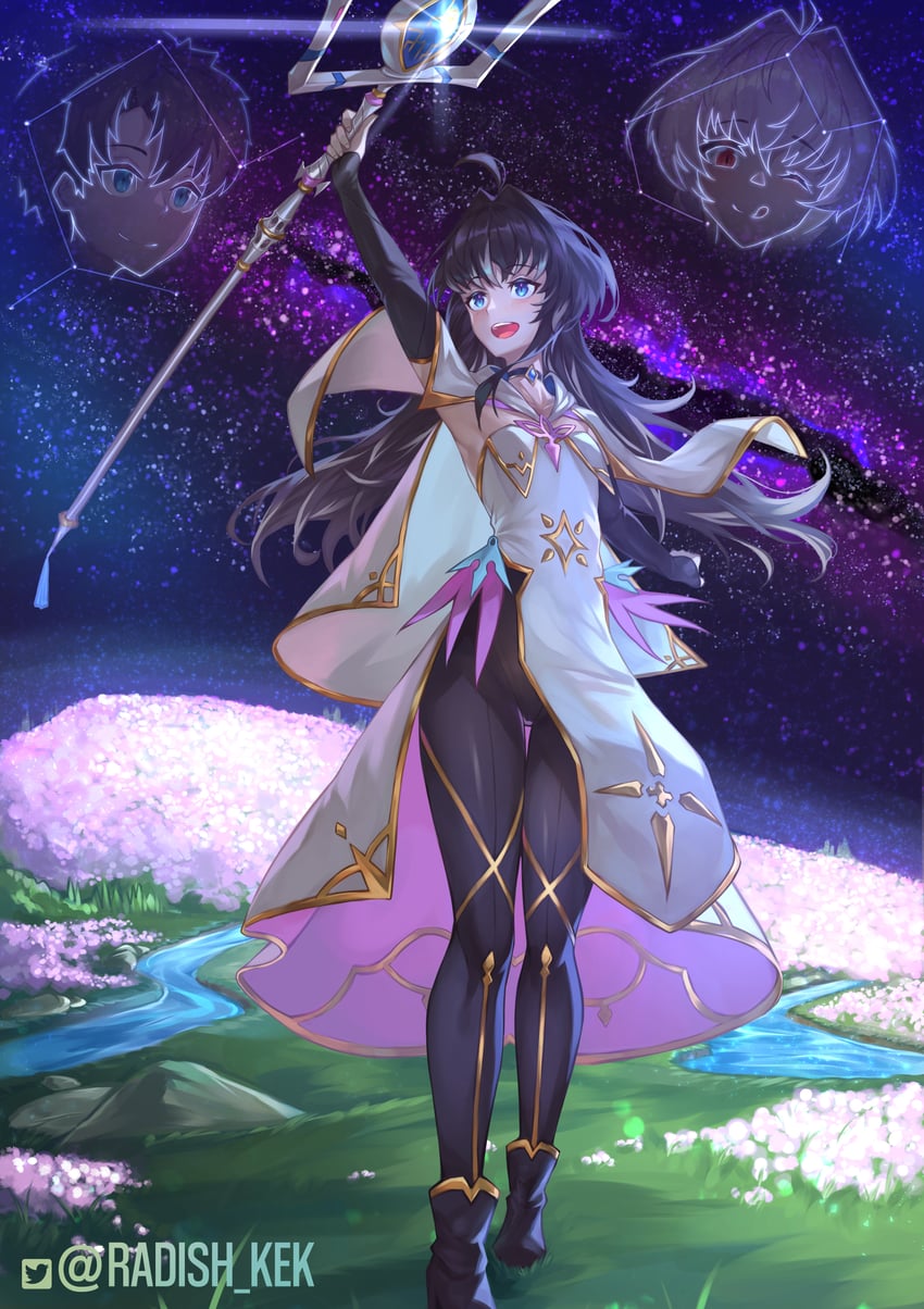 fujimaru ritsuka, merlin, and fujimaru myriam (original and 2 more) drawn by radishkek