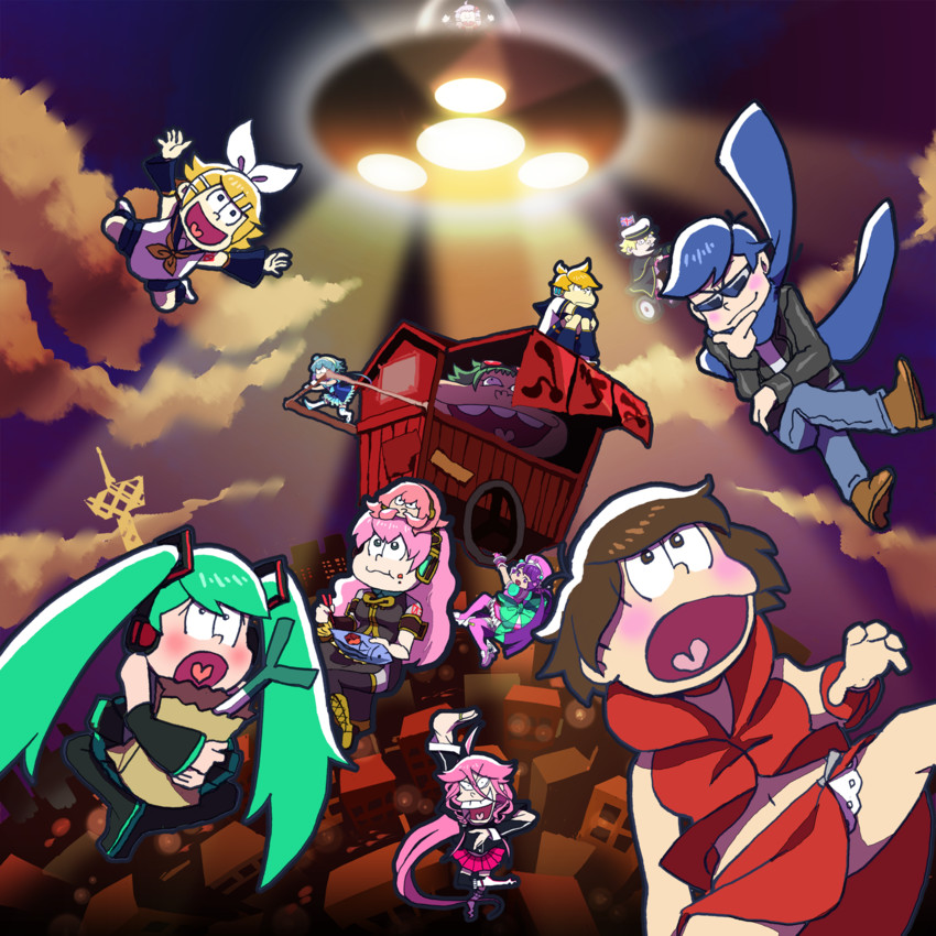 hatsune miku, kagamine rin, kagamine len, megurine luka, yuzuki yukari, and 9 more (vocaloid and 3 more) drawn by wiba_y