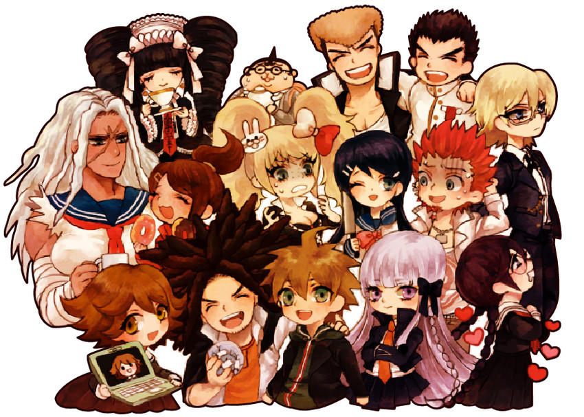 kirigiri kyoko, enoshima junko, naegi makoto, celestia ludenberg, maizono sayaka, and 11 more (danganronpa and 1 more) drawn by pmd432