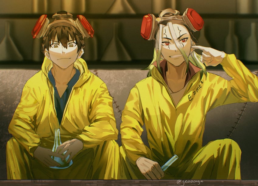 ishigami senkuu, walter white, jesse pinkman, and chrome (dr. stone and 1 more) drawn by jeooongie