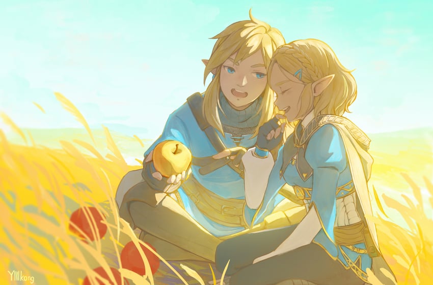 link and princess zelda (the legend of zelda and 1 more) drawn by ylllkong