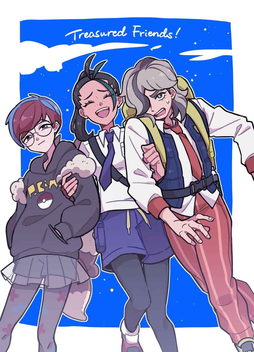 nemona, arven, and penny (pokemon and 1 more) drawn by 64ibon