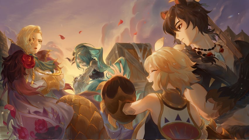 alsa, nara, sonja, and soren (afk and 1 more) drawn by evee_(bingumon)