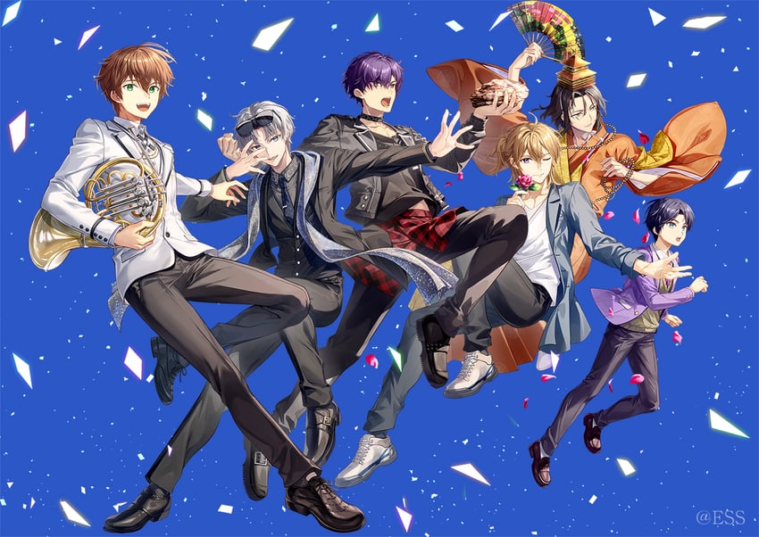 kishi ayase, kashiwaya shin, fujishiro haruto, doman akira, and chayamachi michiya (hokou danshi) drawn by fujima_takuya