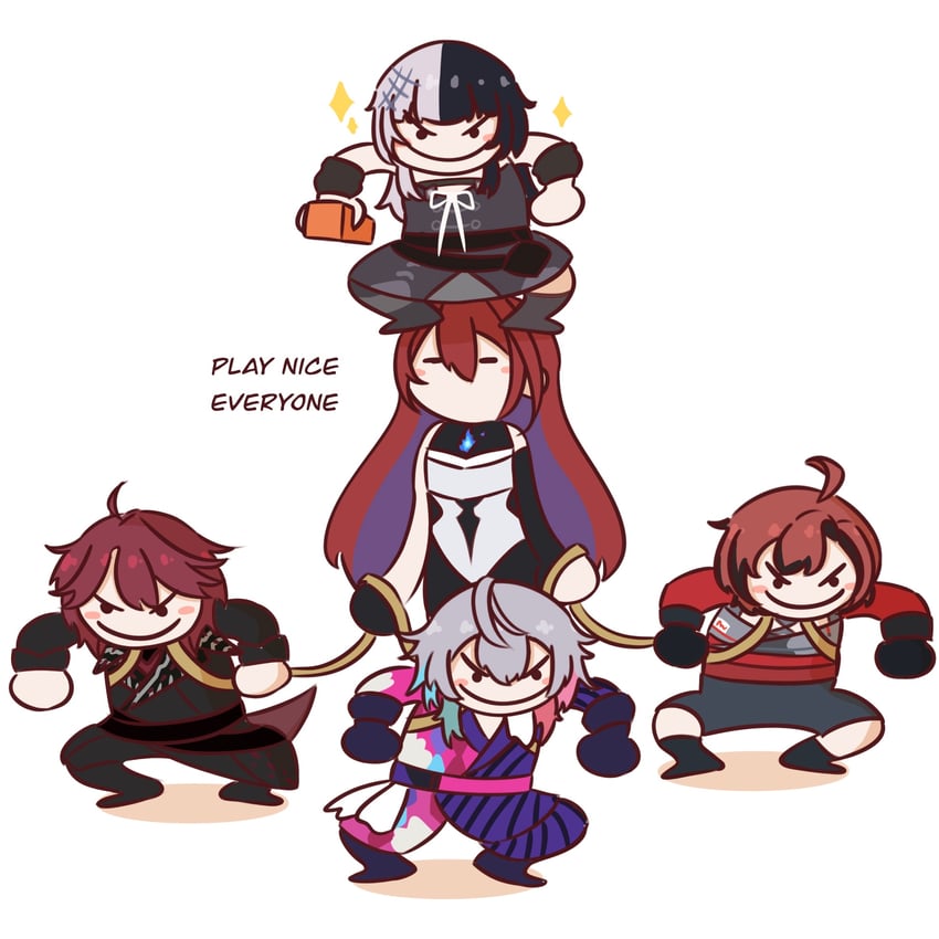 shiori novella, elizabeth rose bloodflame, gavis bettel, machina x flayon, and jurard t rexford (hololive and 3 more) drawn by hiroavrs