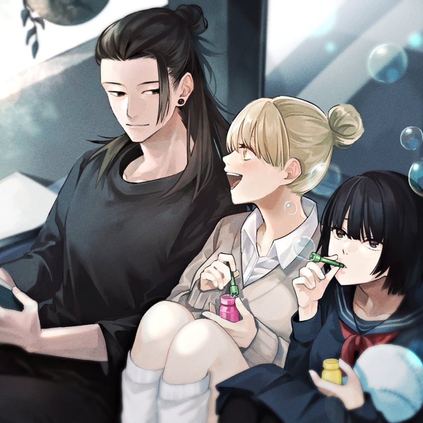 getou suguru, mimiko, and nanako (jujutsu kaisen) drawn by accelerando