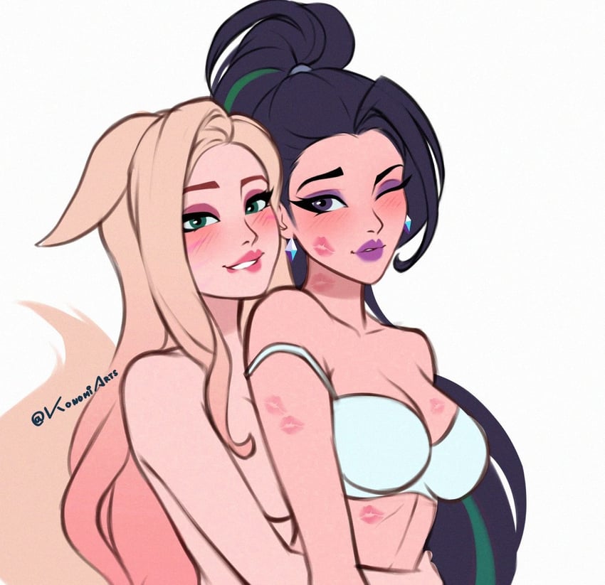 ahri, kai'sa, k/da ahri, and k/da kai'sa (league of legends) drawn by konomidraws