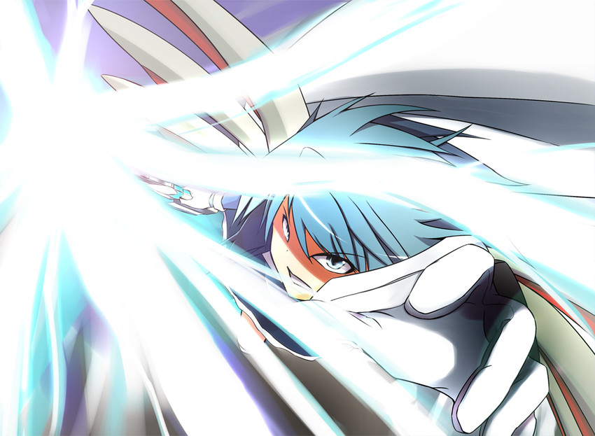 miki sayaka and kamen rider blade (mahou shoujo madoka magica and 2 more) drawn by fumei_(mugendai)