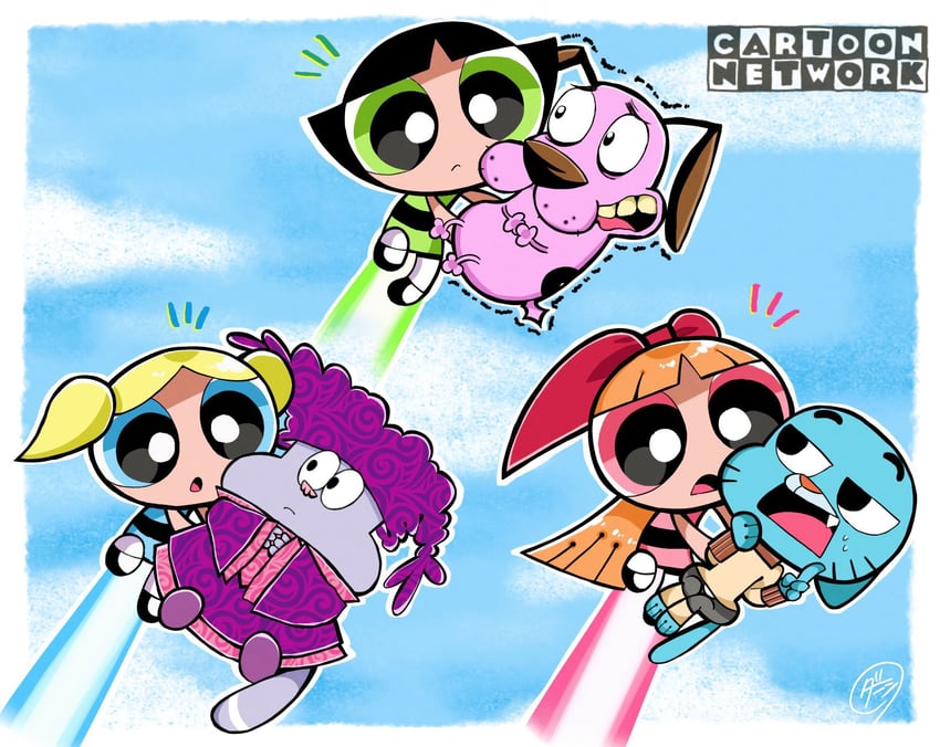buttercup, blossom, bubbles, gumball watterson, courage, and 1 more (powerpuff girls and 4 more) drawn by danishi