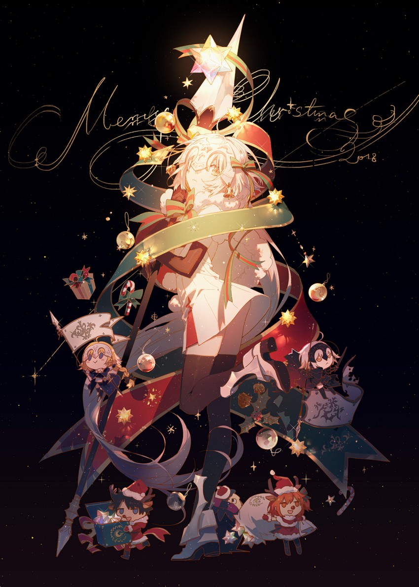 fujimaru ritsuka, jeanne d'arc, jeanne d'arc alter, jeanne d'arc alter santa lily, and gilles de rais (fate and 1 more) drawn by rella