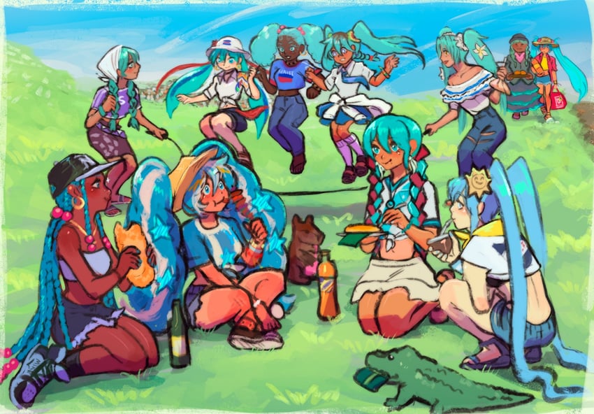 hatsune miku, colombian miku, honduran miku, bolivian miku, el salvadoran miku, and 2 more (vocaloid) drawn by yokusehikari