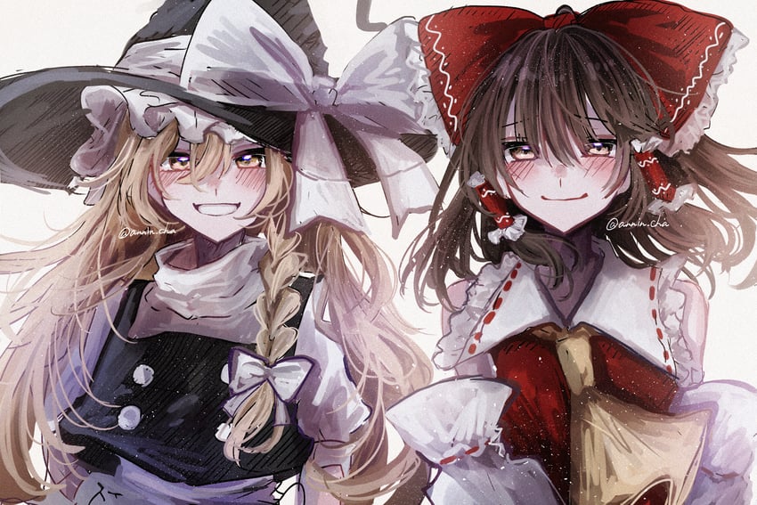 hakurei reimu and kirisame marisa (touhou) drawn by annin_cha