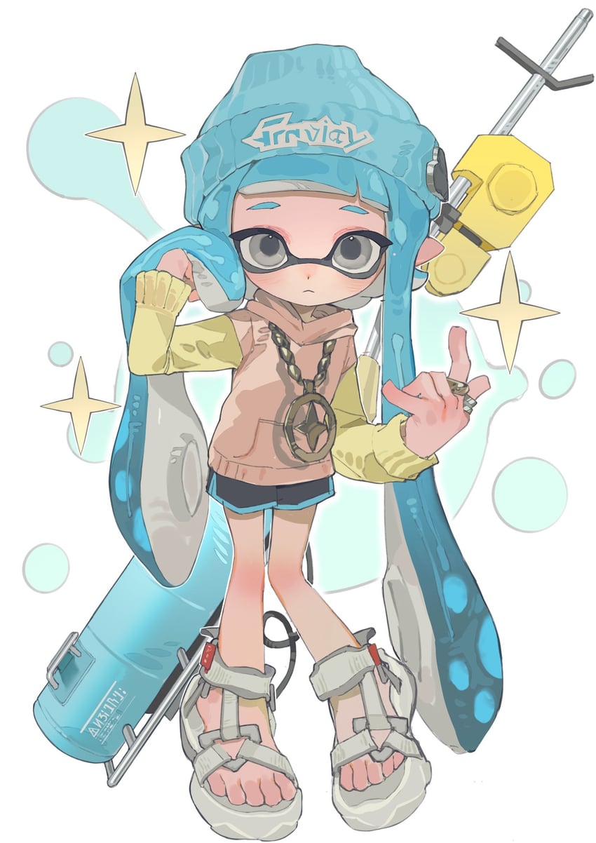 inkling player character and inkling girl (splatoon and 1 more) drawn by p-pepper