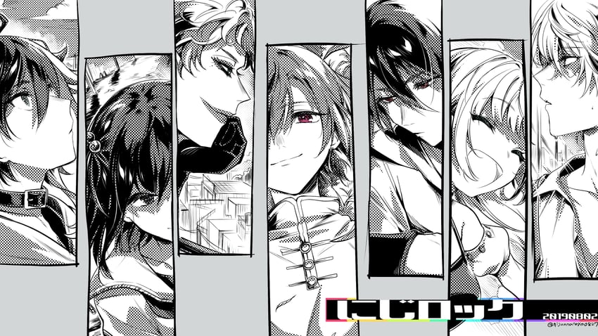 ryuushen, saegusa akina, yumeoi kakeru, kagami hayato, amemori sayo, and 2 more (nijisanji) drawn by ninahachi