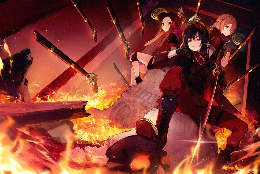 okita souji, oda nobunaga, and chacha (fate and 2 more) drawn by nagu
