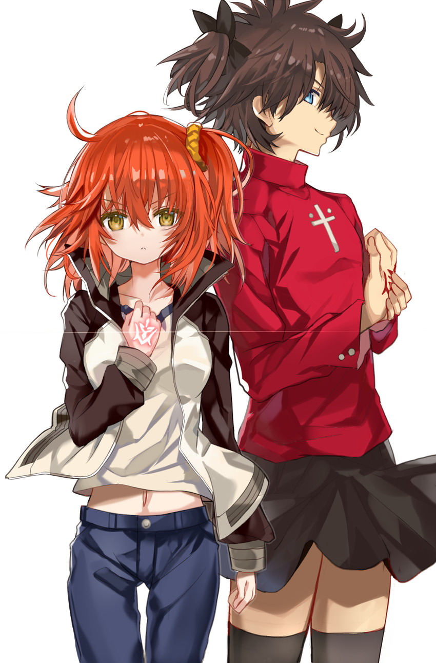 fujimaru ritsuka, tohsaka rin, and emiya shirou (fate and 2 more) drawn by shino_(eefy)
