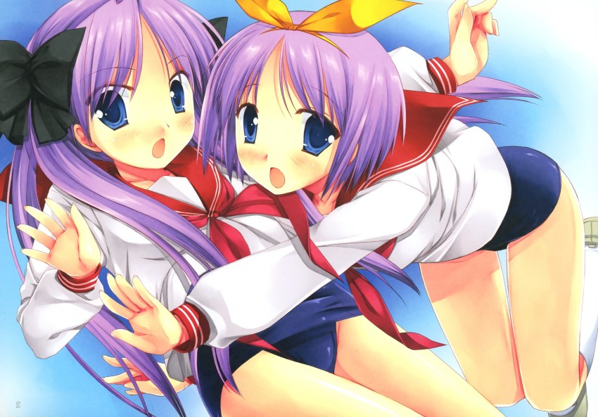 hiiragi kagami and hiiragi tsukasa (lucky star) drawn by miyasu_risa