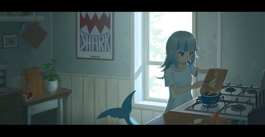 gawr gura and bloop (hololive and 2 more) drawn by etta
