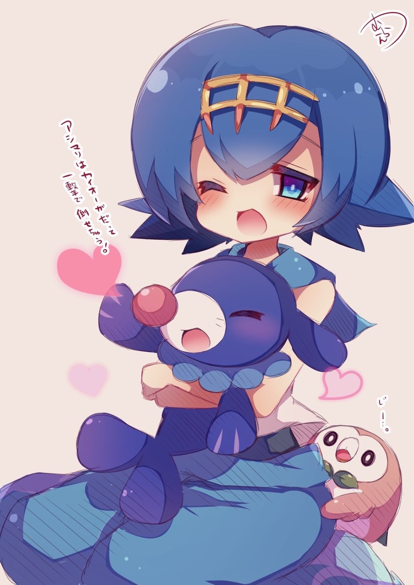 rowlet, lana, and popplio (pokemon and 1 more) drawn by muuran
