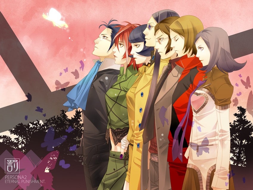 suou tatsuya, amano maya, kirishima eriko, suou katsuya, nanjou kei, and 2 more (persona and 2 more) drawn by white-light