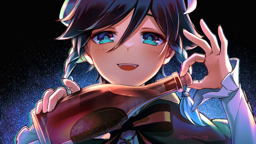 venti (genshin impact and 1 more) drawn by platina_1117