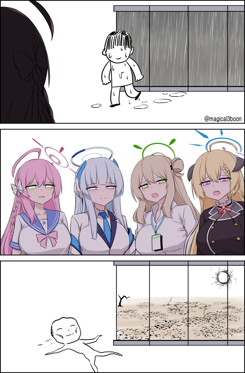 sensei, doodle sensei, hanako, noa, nonomi, and 1 more (blue archive) drawn by threeboon