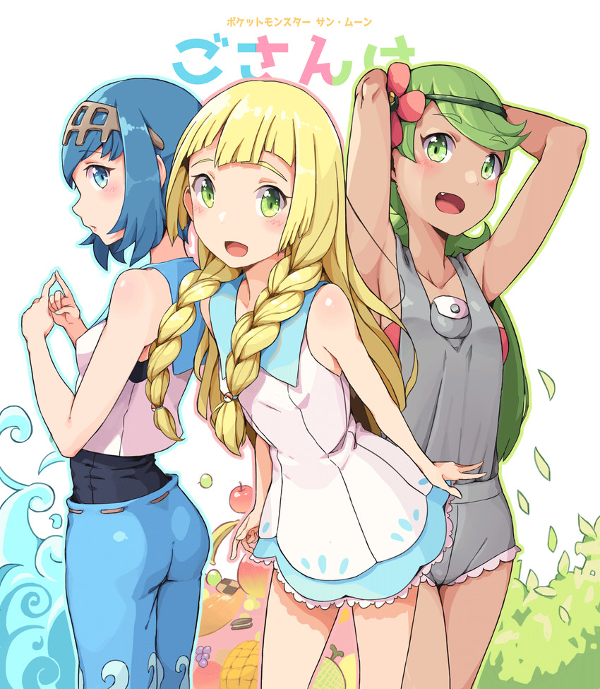 lillie, lana, and mallow (pokemon and 1 more) drawn by cloba