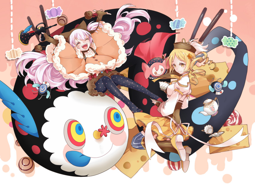 tomoe mami, charlotte, and momoe nagisa (mahou shoujo madoka magica and 1 more) drawn by maruneko