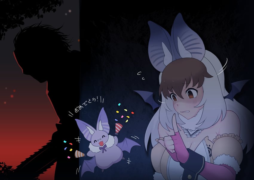 brown long-eared bat and poporu (kemono friends and 1 more) drawn by illu_(illu_stratos)