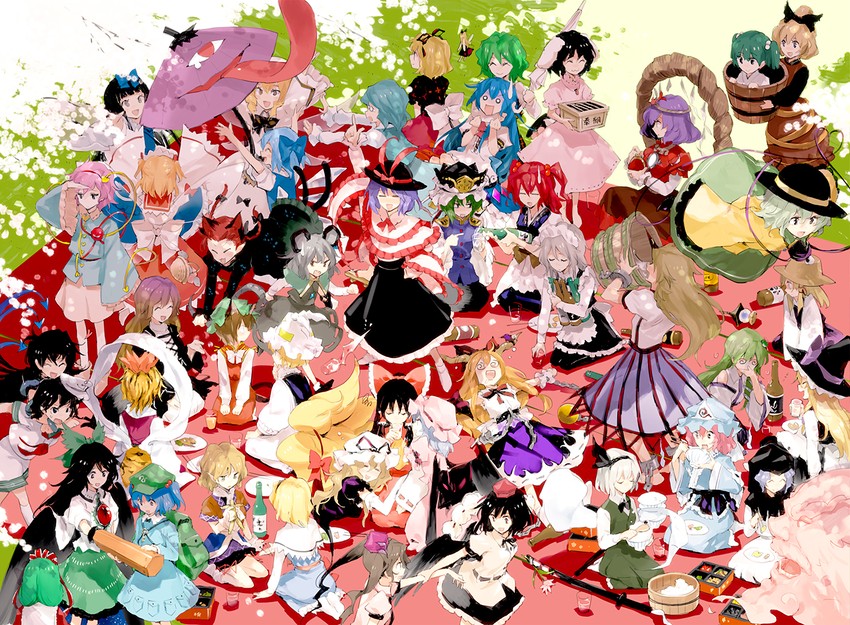hakurei reimu, kirisame marisa, remilia scarlet, izayoi sakuya, komeiji koishi, and 41 more (touhou) drawn by minakata_sunao