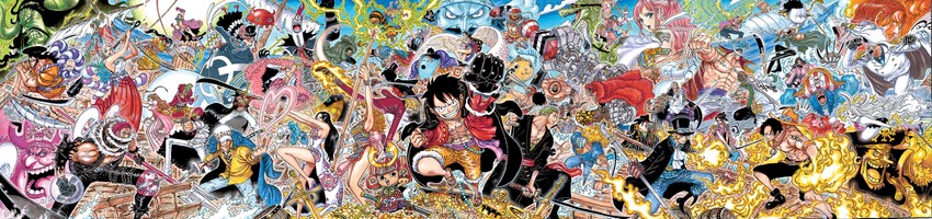 nami, monkey d. luffy, nico robin, roronoa zoro, sanji, and 59 more (one piece) drawn by oda_eiichirou