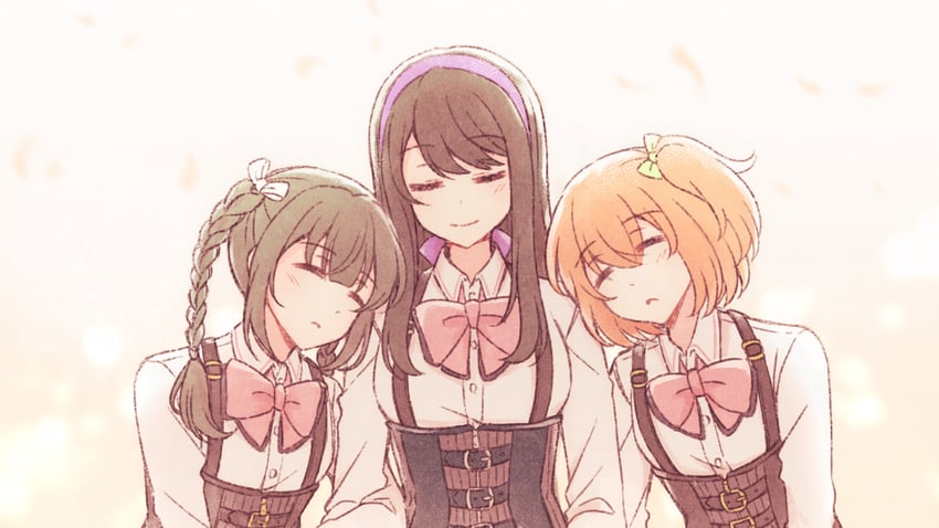 kishimoto maria mirai, kishimoto lucia raimu, and amamiya sophia seren (assault lily) drawn by akamirai