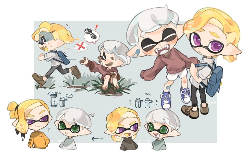 inkling player character and inkling boy (splatoon) drawn by spl8ya