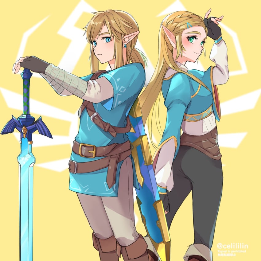 link and princess zelda (the legend of zelda and 1 more) drawn by seri_(yuukasakura)