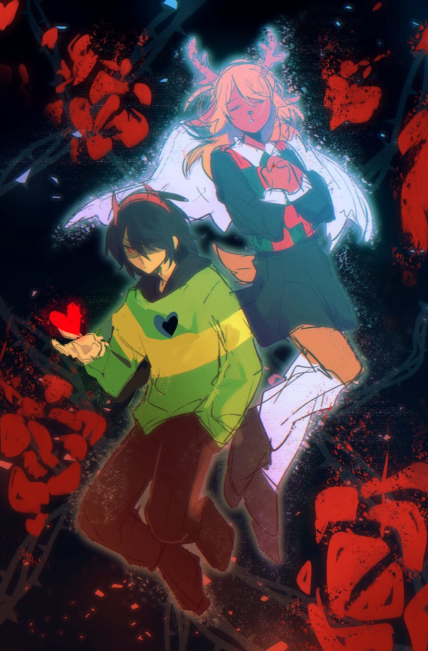 kris, noelle holiday, and soul (deltarune) drawn by orri_(iirokagi) and riichuuba