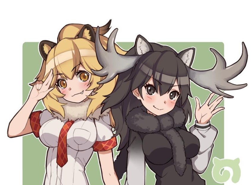 lion and moose (kemono friends) drawn by kugi_ta_hori_taira