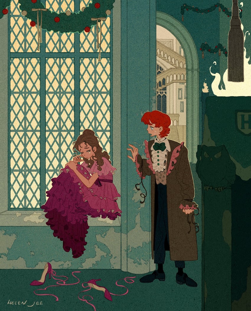hermione granger and ron weasley (wizarding world and 2 more) drawn by helen_jee