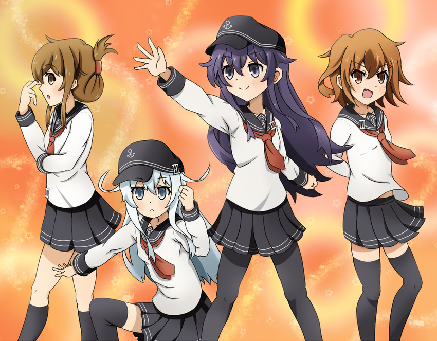 hibiki, inazuma, ikazuchi, and akatsuki (kantai collection) drawn by nikukyuu_(vento-aureo-giogio)