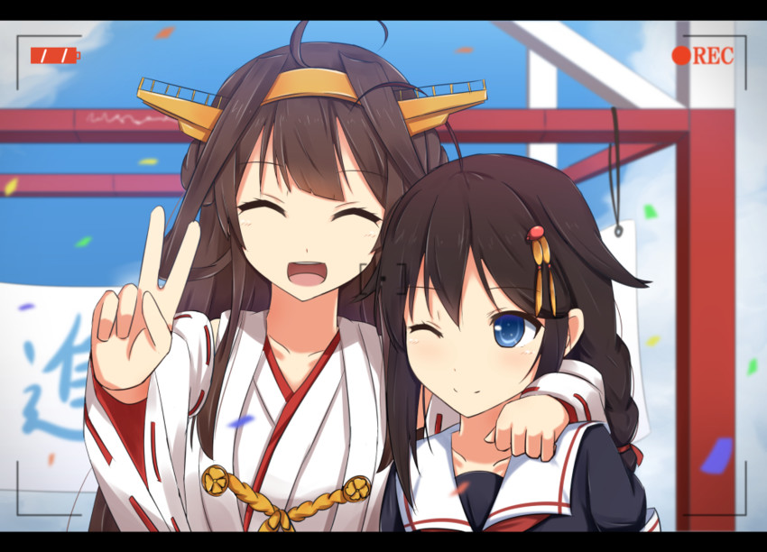 shigure, kongou, shigure kai ni, and kongou kai ni (kantai collection) drawn by cuon_(kuon)