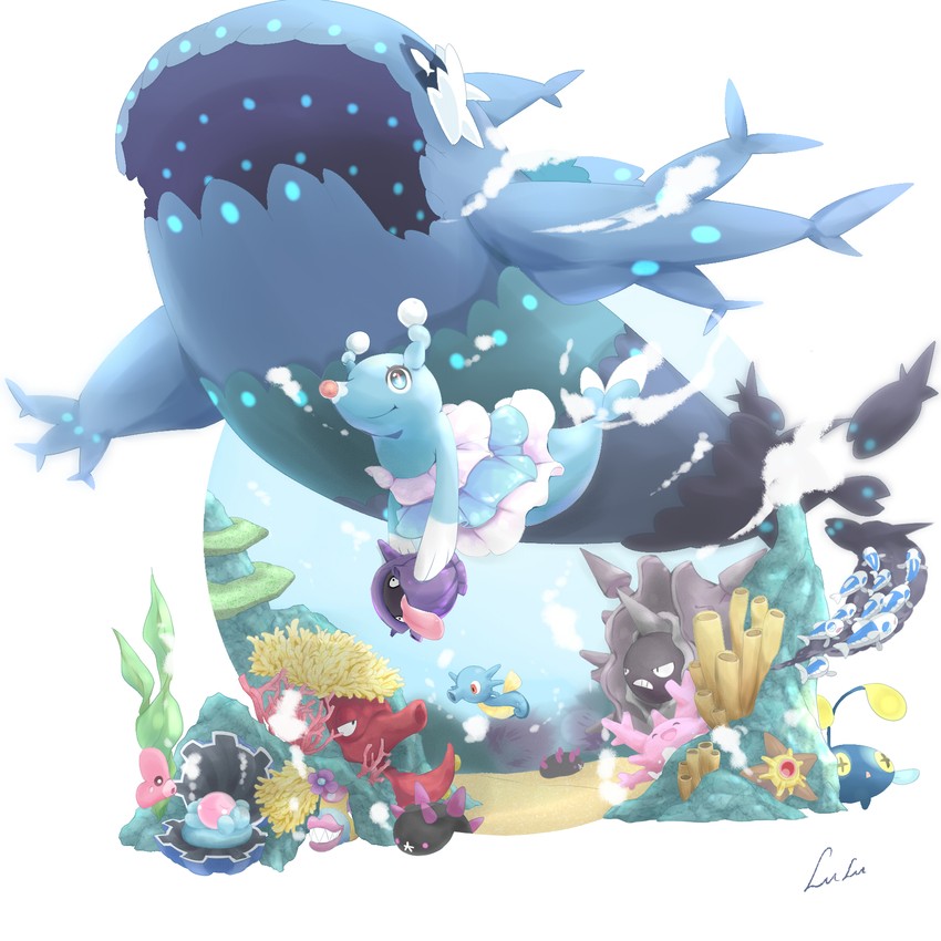 luvdisc, staryu, pyukumuku, wishiwashi, corsola, and 8 more (pokemon) drawn by littlelluu