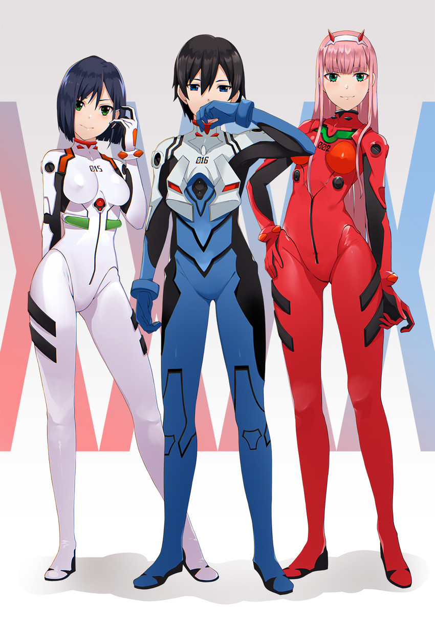 souryuu asuka langley, ayanami rei, ikari shinji, zero two, hiro, and 1 more (neon genesis evangelion and 1 more) drawn by akuan_(7jackpot7)